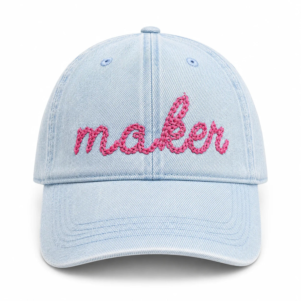 Maker- Light Wash Denim Hat, Pink Chain Stitch