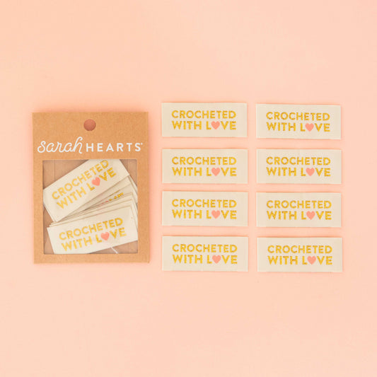 Crocheted with Love Woven Labels - Woven Sewing Label Tag