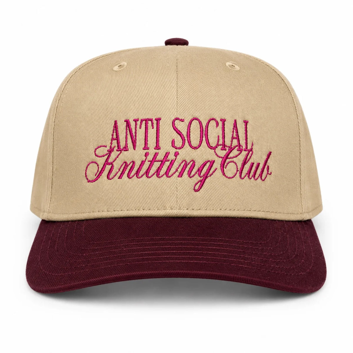 Anti Social Knitting Club-Khaki/Burgundy