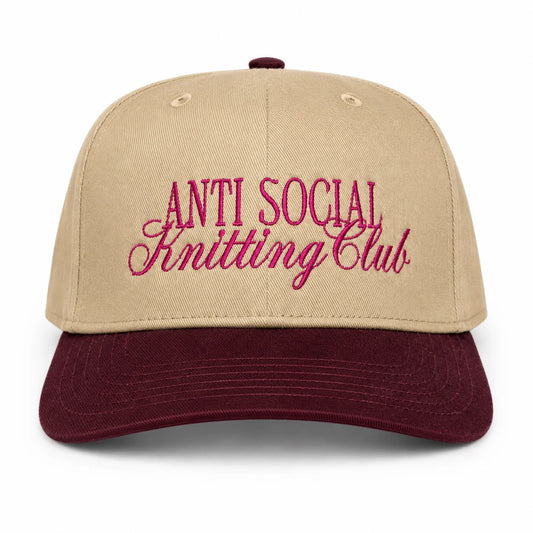 Anti Social Knitting Club-Khaki/Burgundy